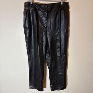 LOFT Black Faux Leather Belted High Waisted Ankle Pants Size 12